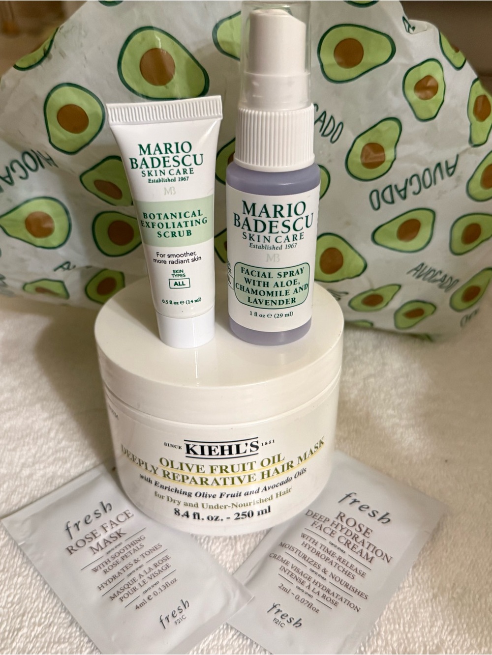 Kiehl’s Olive Fruit Oil Deeply Reparative Hair Mask + Mario Bedescu Skincare